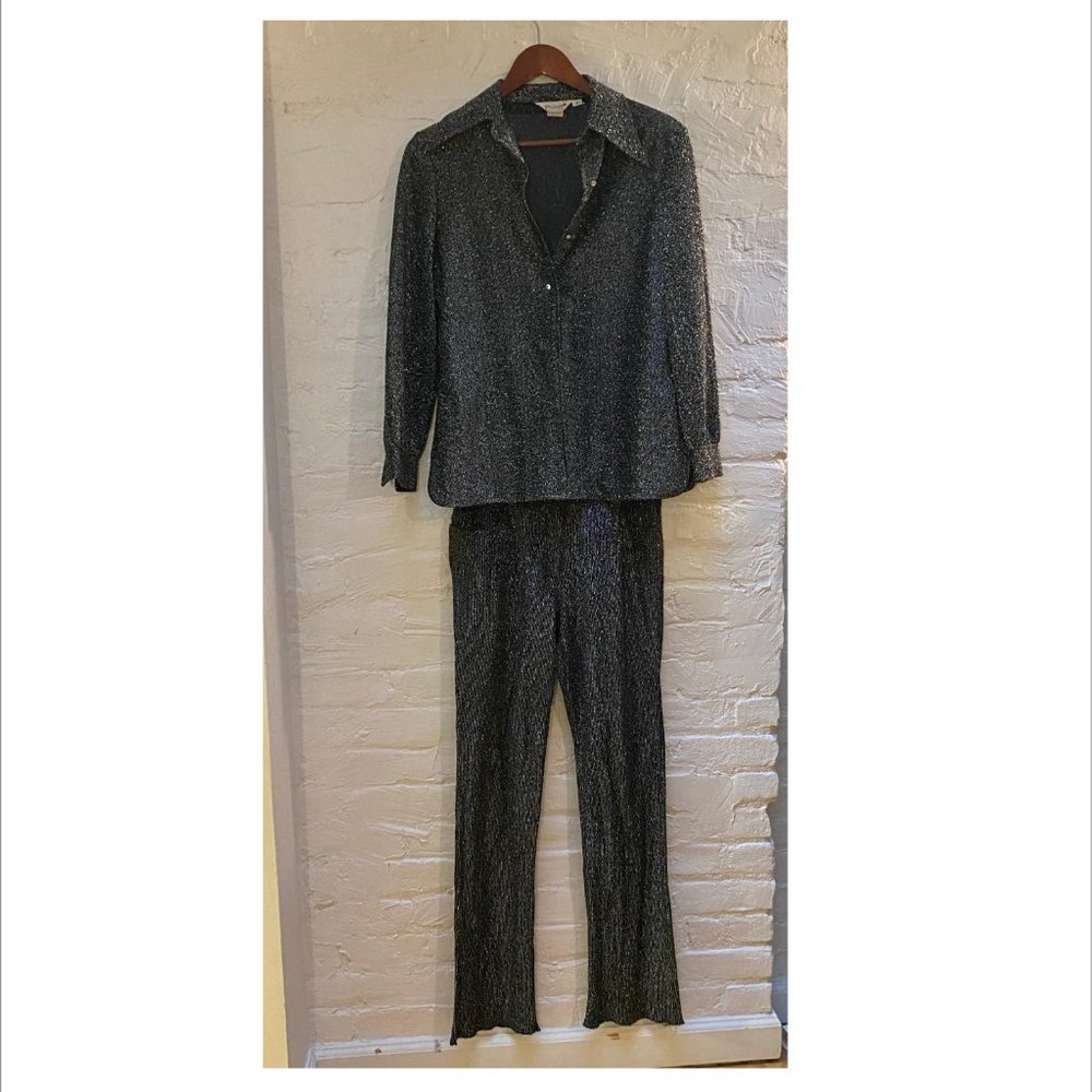 Vintage Black and Silver Lurex Shirt & Pant Outfit